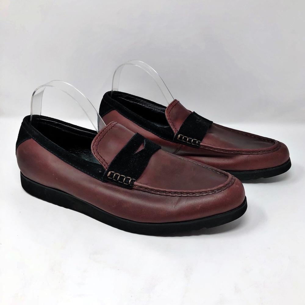 Bugatchi Burgundy and Black Leather Penny Loafers